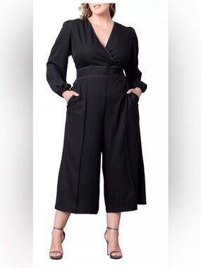 Kiyonna Plus Size Tessa black Cropped Wide Leg Jumpsuit size 2X